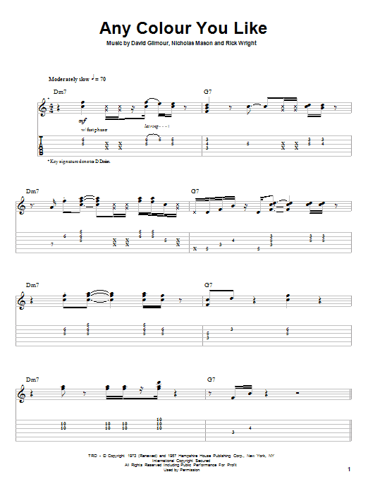 Download Pink Floyd Any Colour You Like Sheet Music