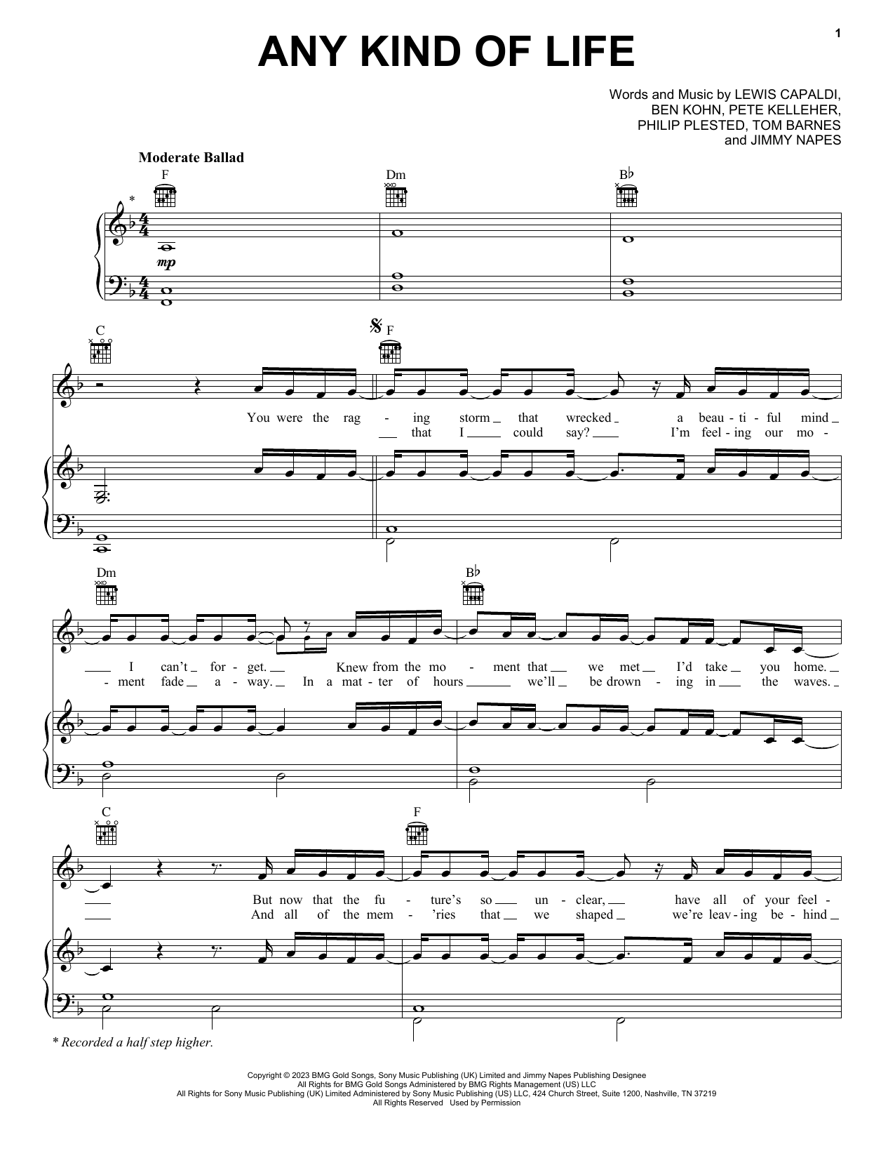 Download Lewis Capaldi Any Kind Of Life Sheet Music