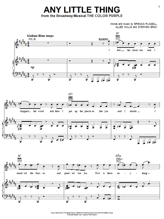Download The Color Purple (Musical) Any Little Thing Sheet Music