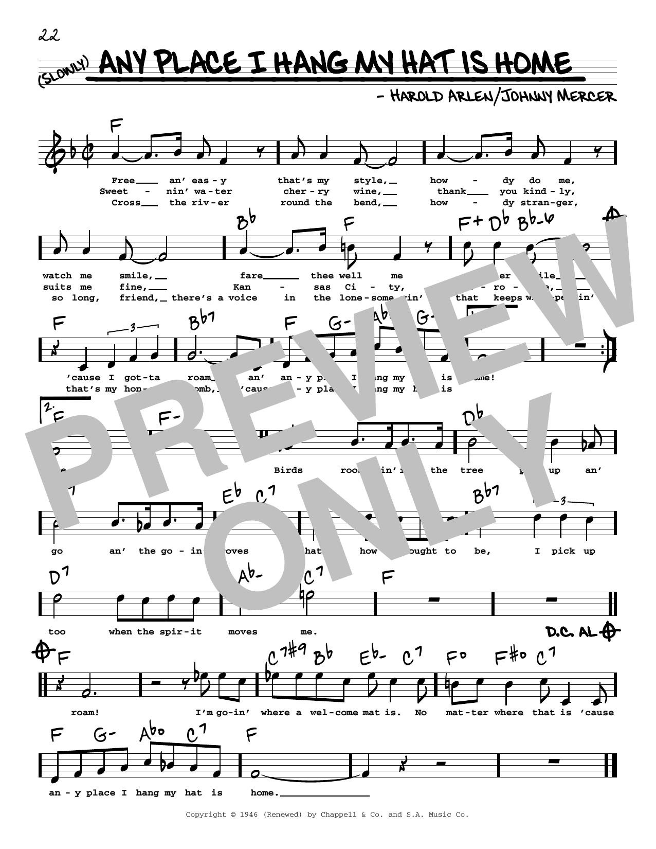 Download Harold Arlen and Johnny Mercer Any Place I Hang My Hat Is Home (High V Sheet Music