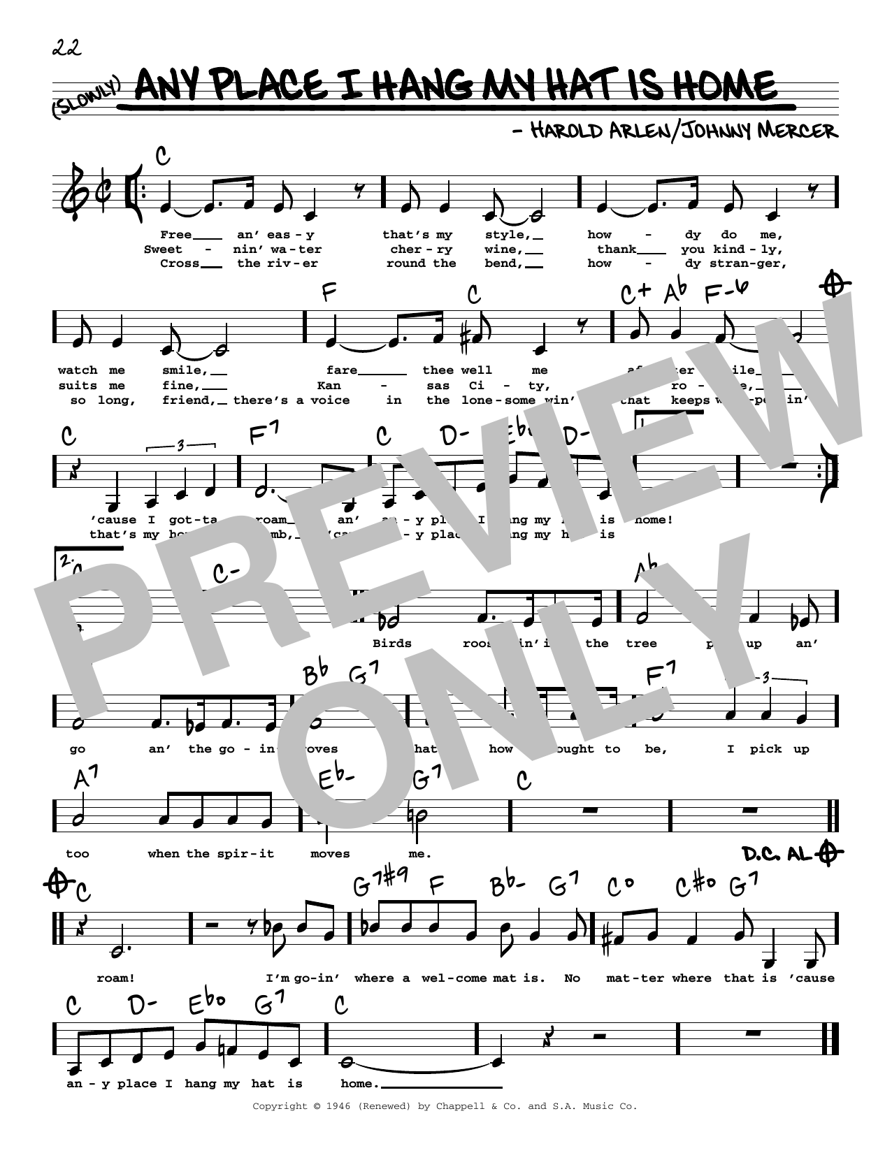 Harold Arlen Any Place I Hang My Hat Is Home (Low Voice) sheet music notes printable PDF score
