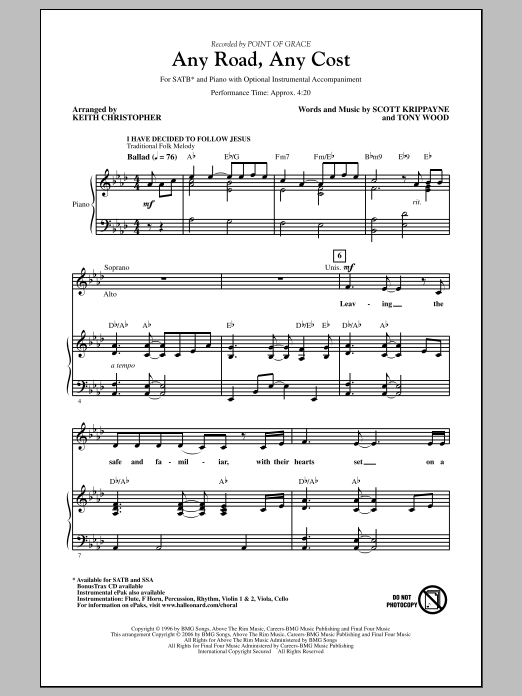 Download Keith Christopher Any Road, Any Cost Sheet Music