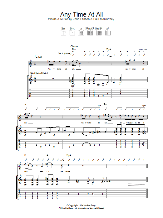 Download The Beatles Any Time At All Sheet Music