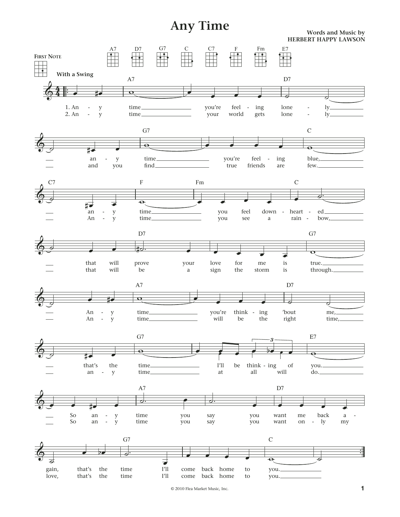 Download Eddy Arnold Any Time (from The Daily Ukulele) (arr. Sheet Music