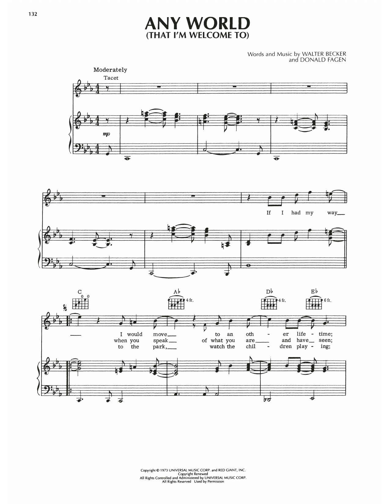 Download Steely Dan Any World (That I'm Welcome To) Sheet Music