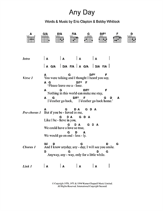 Download Eric Clapton Any Day Sheet Music