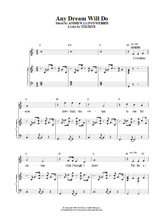 Andrew Lloyd Webber Any Dream Will Do sheet music notes printable PDF score