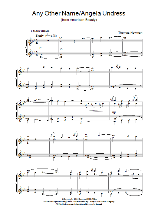 Thomas Newman Any Other Name/Angela Undress (from American Beauty) sheet music notes printable PDF score