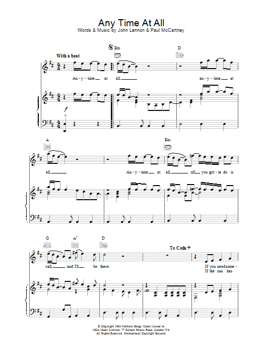 The Beatles Any Time At All sheet music notes printable PDF score