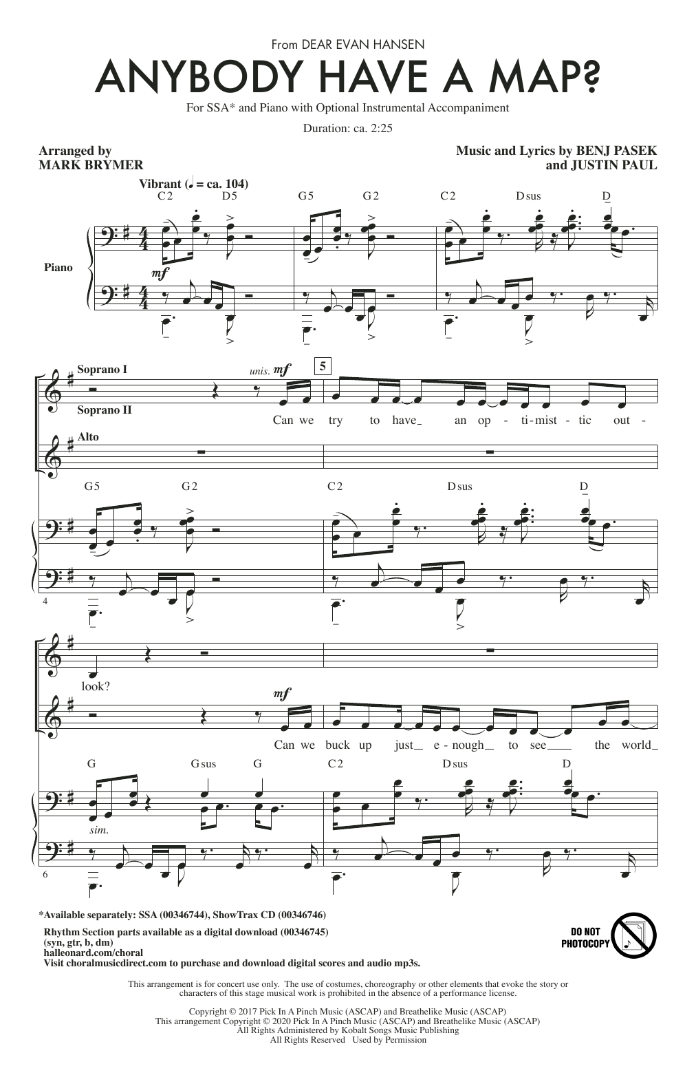 Download Pasek & Paul Anybody Have A Map? (from Dear Evan Han Sheet Music