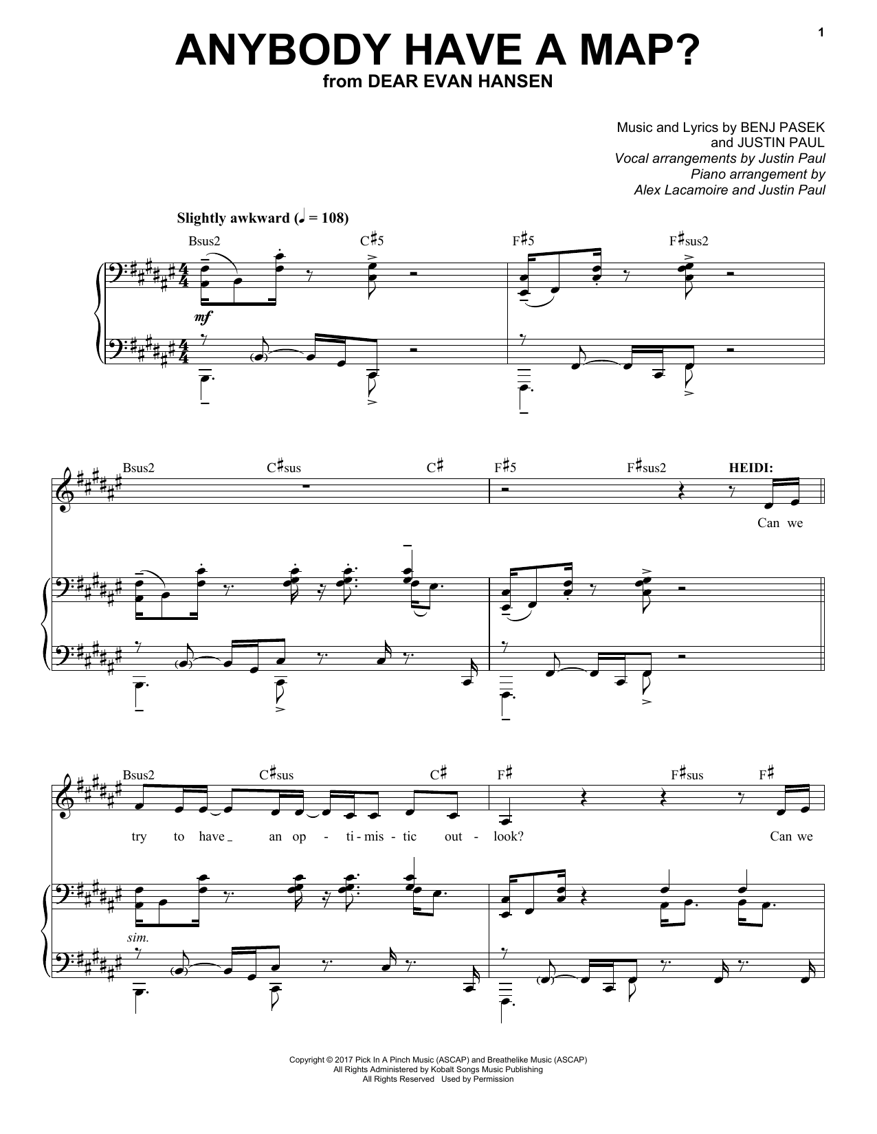 Download Pasek & Paul Anybody Have A Map? (from Dear Evan Han Sheet Music