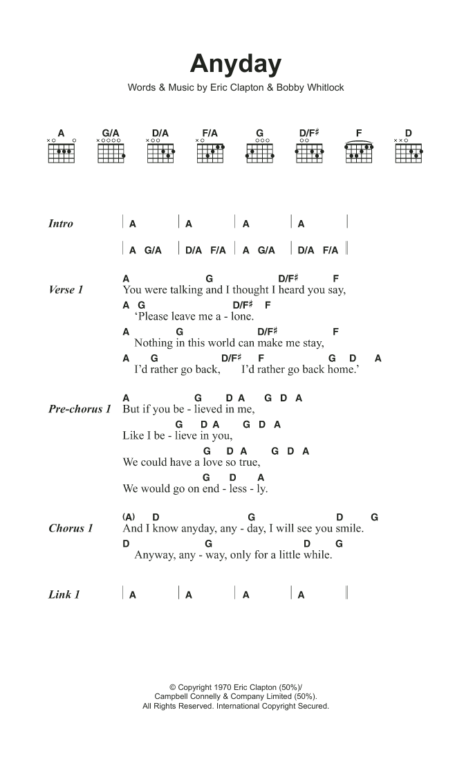 Download Eric Clapton Anyday Sheet Music