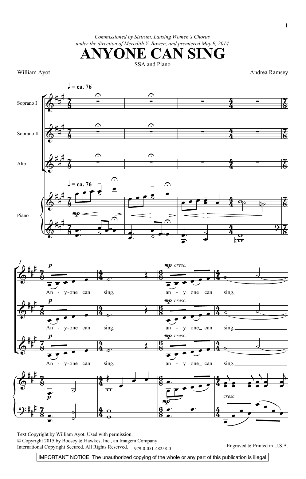 Download Andrea Ramsey Anyone Can Sing Sheet Music