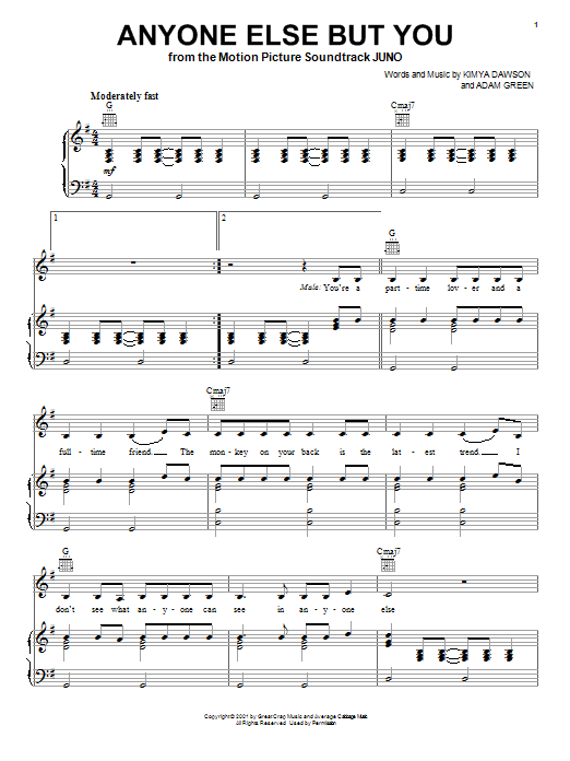 Download The Moldy Peaches Anyone Else But You Sheet Music