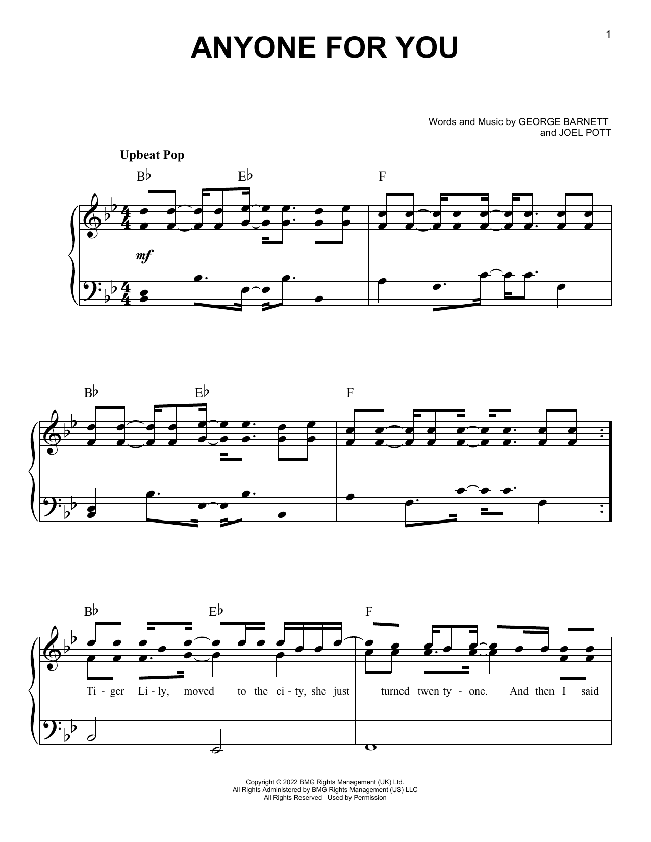 Download George Ezra Anyone For You (Tiger Lily) Sheet Music