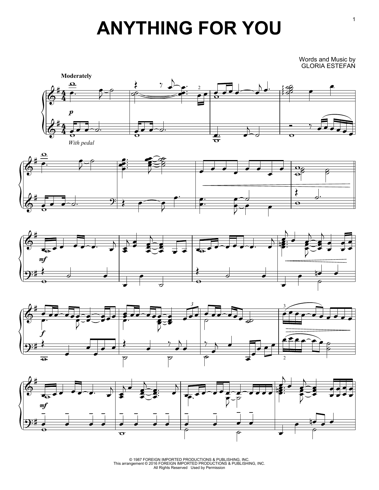 Download Gloria Estefan Anything For You Sheet Music