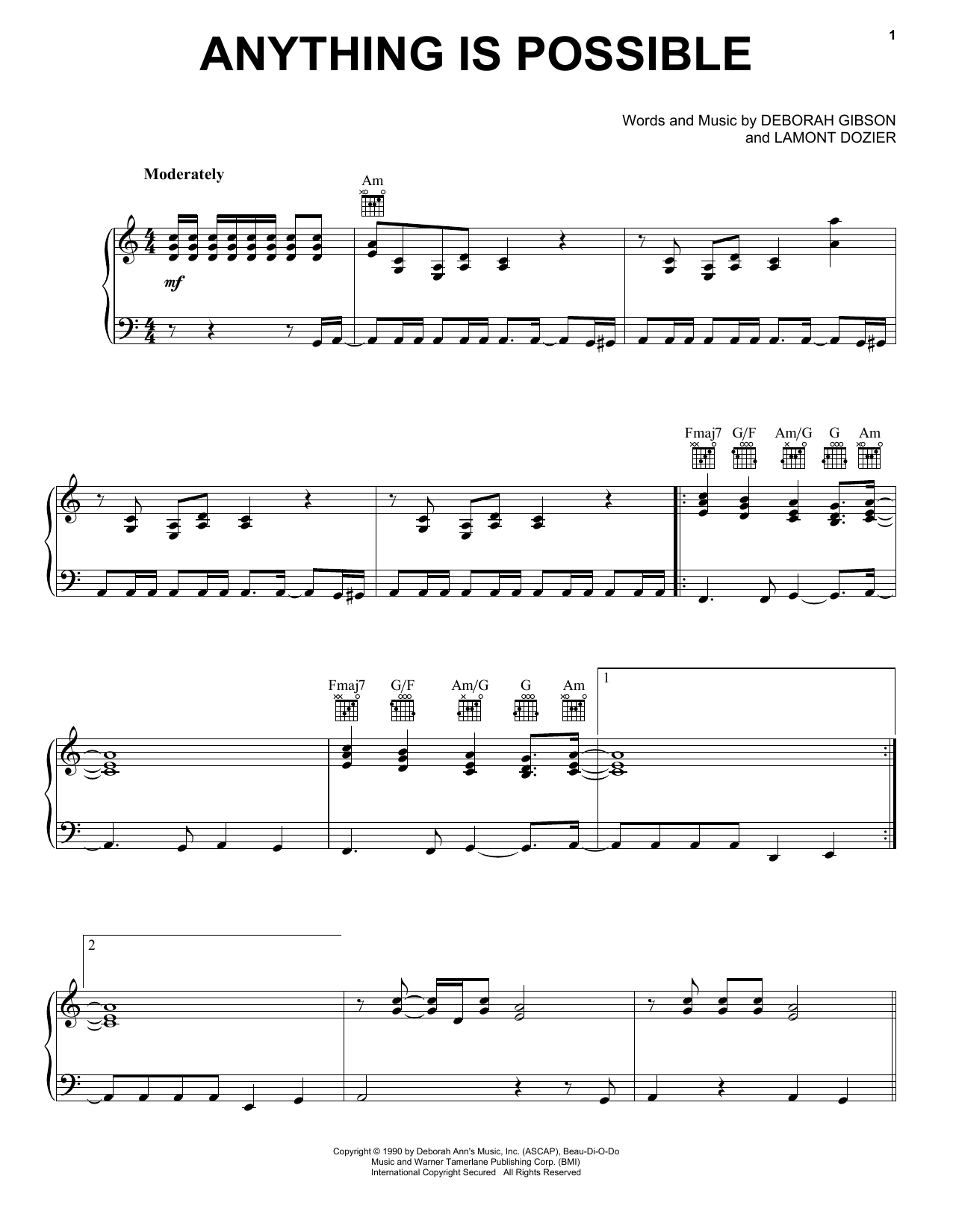 Download Debbie Gibson Anything Is Possible Sheet Music