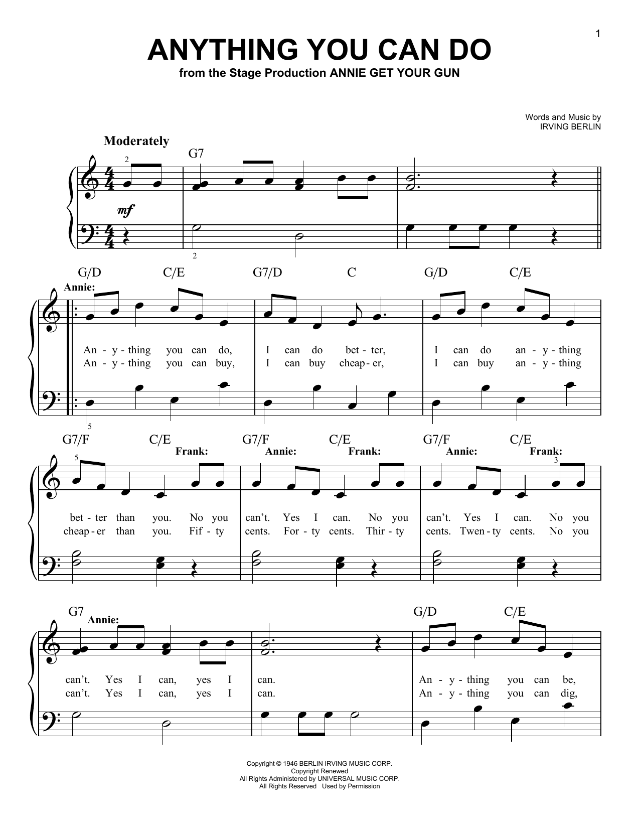 Download Irving Berlin Anything You Can Do (from Annie Get You Sheet Music