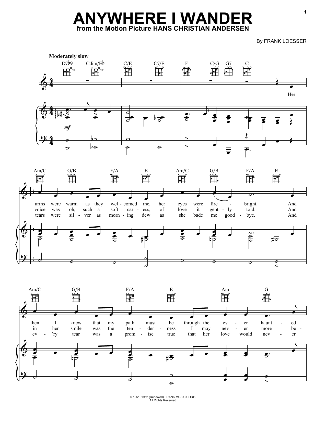 Frank Loesser Anywhere I Wander sheet music notes printable PDF score