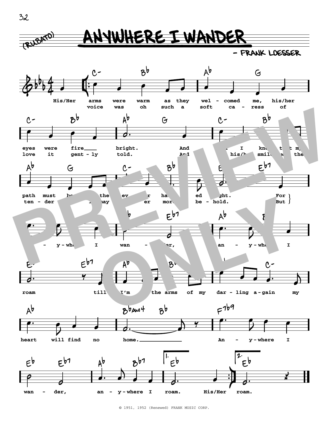 Download Frank Loesser Anywhere I Wander (High Voice) (from Ha Sheet Music