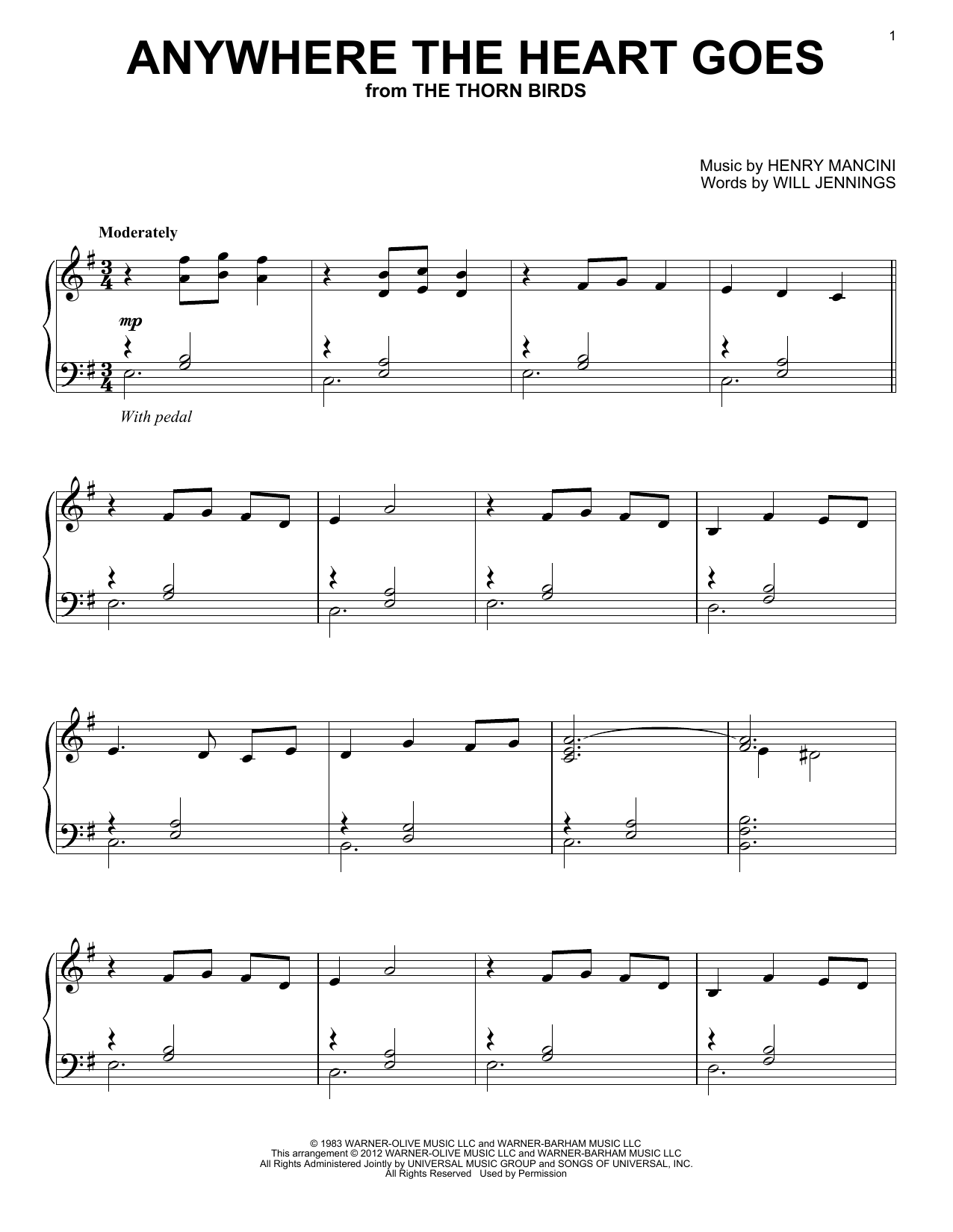 Download Henry Mancini Anywhere The Heart Goes (from The Thorn Sheet Music