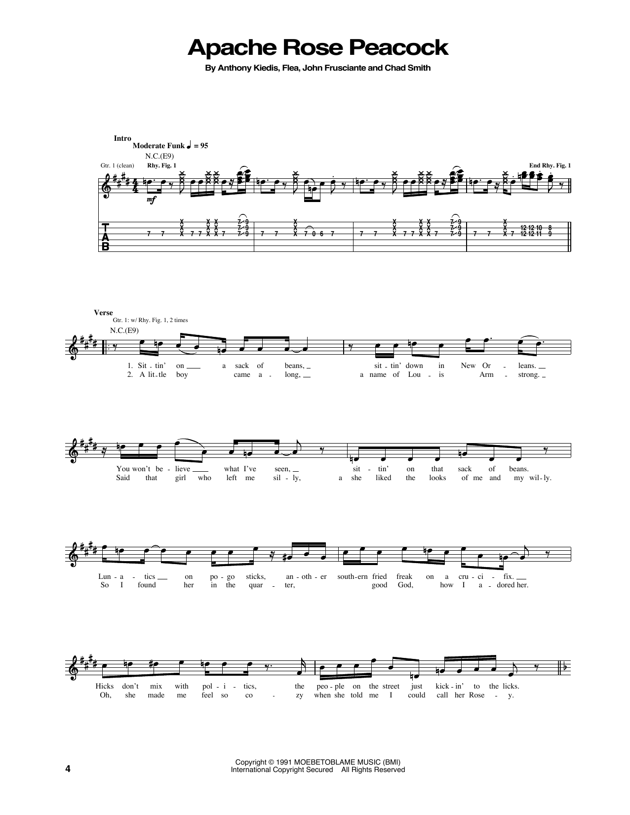 Download Red Hot Chili Peppers Apache Rose Peacock Sheet Music