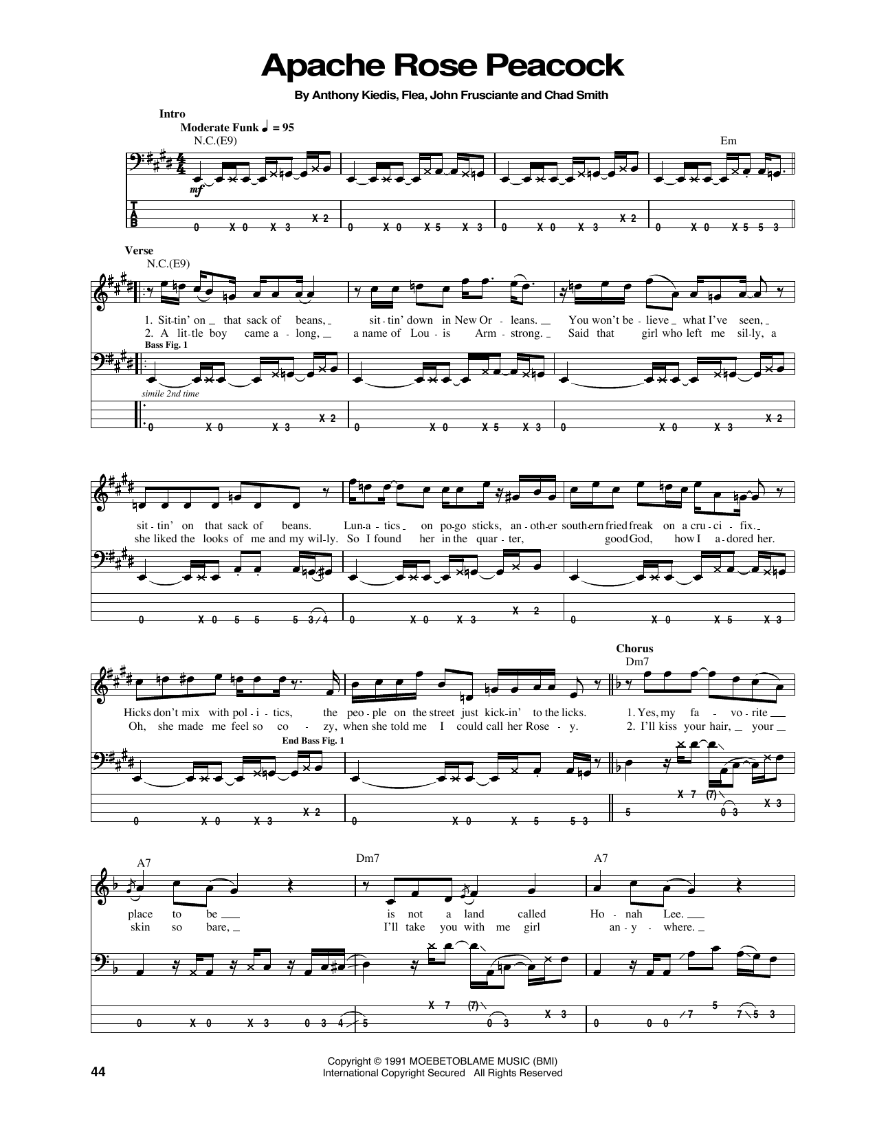 Download Red Hot Chili Peppers Apache Rose Peacock Sheet Music