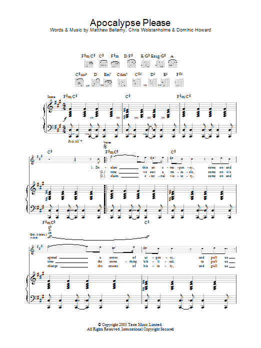 Download Muse Apocalypse Please Sheet Music