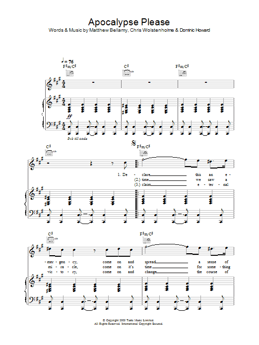 Download Muse Apocalypse Please Sheet Music