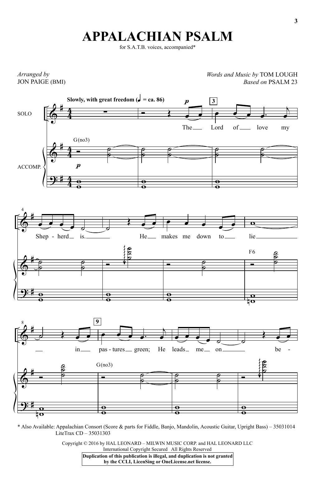 Download Tom Lough Appalachian Psalm (arr. Jon Paige) Sheet Music