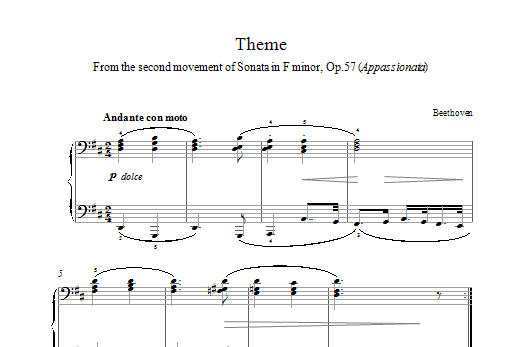 Ludwig van Beethoven Appassionata Theme sheet music notes printable PDF score