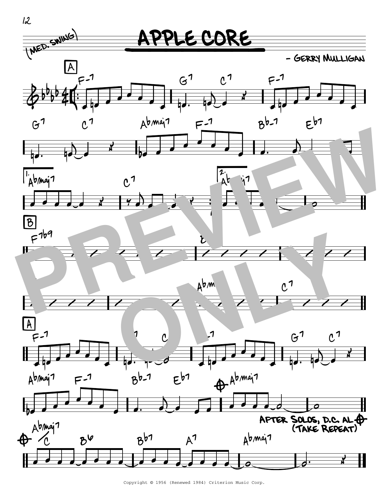 Download Gerry Mulligan Apple Core Sheet Music