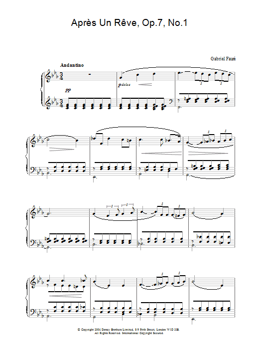 Gabriel Fauré Après Un Rêve, Op.7, No.1 sheet music notes printable PDF score