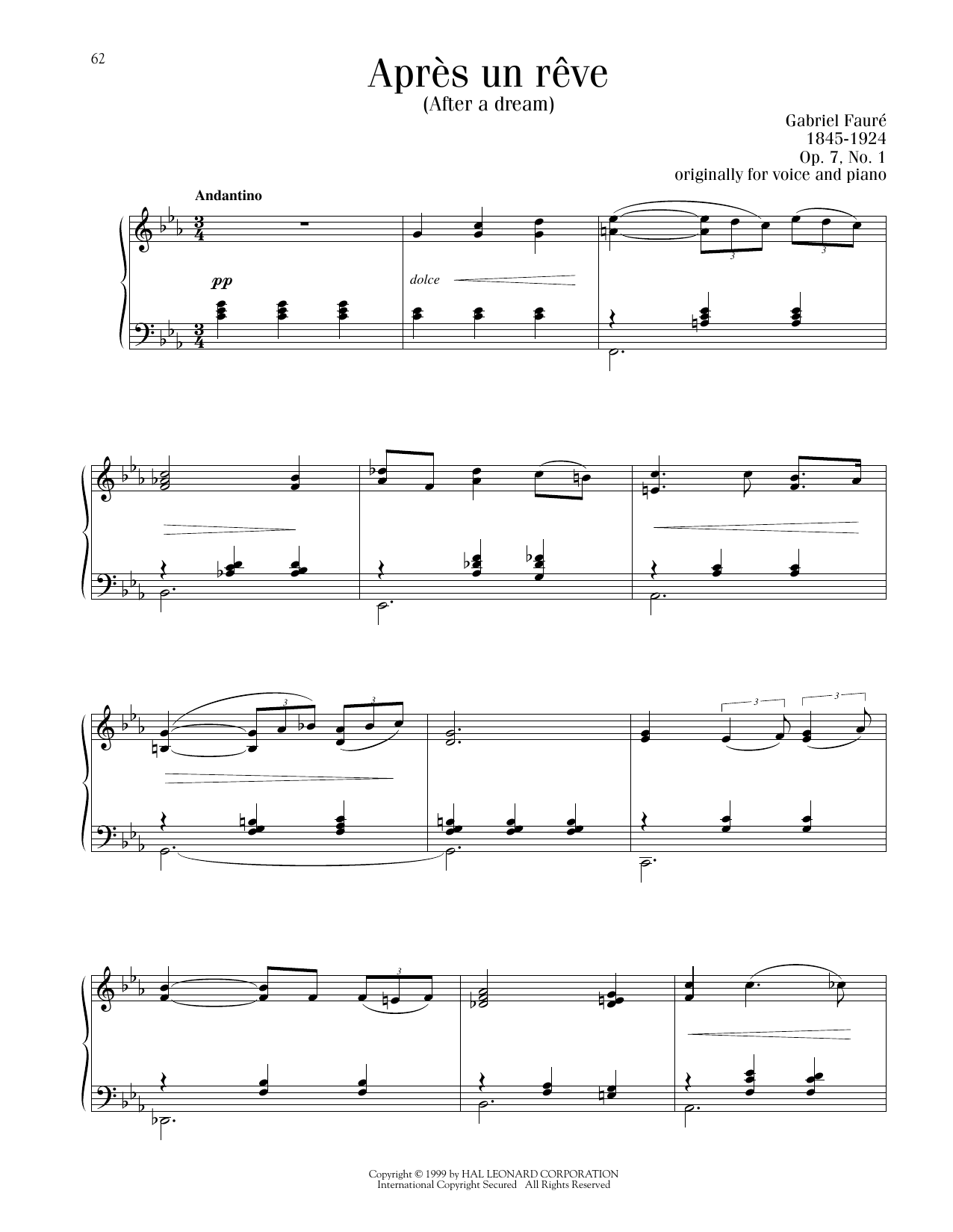 Gabriel Faure Apres Un Reve sheet music notes printable PDF score