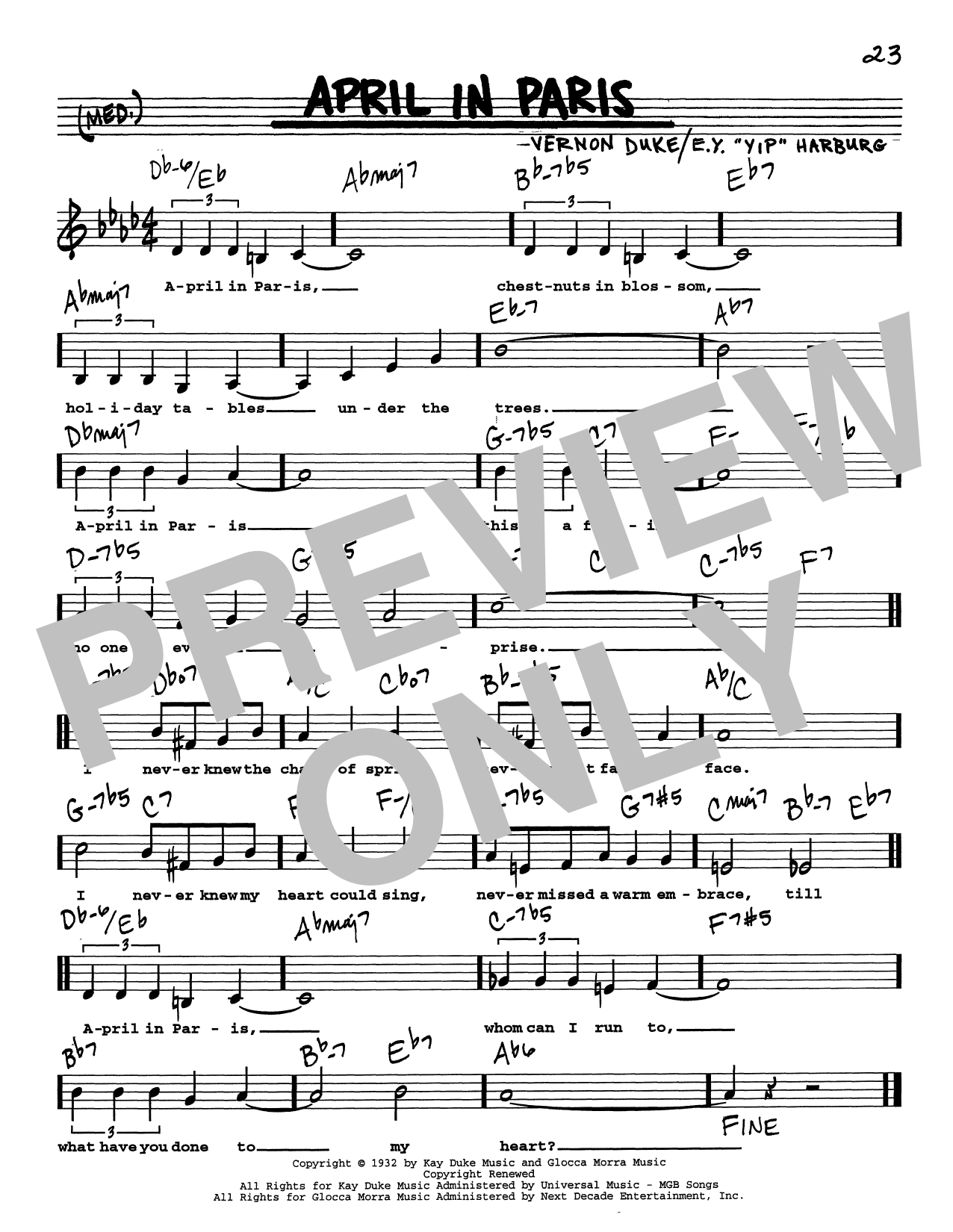 Vernon Duke April In Paris (Low Voice) sheet music notes printable PDF score
