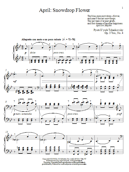 Download Pyotr Ilyich Tchaikovsky Snowdrop Flower Sheet Music