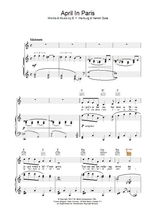 Billie Holiday April In Paris sheet music notes printable PDF score