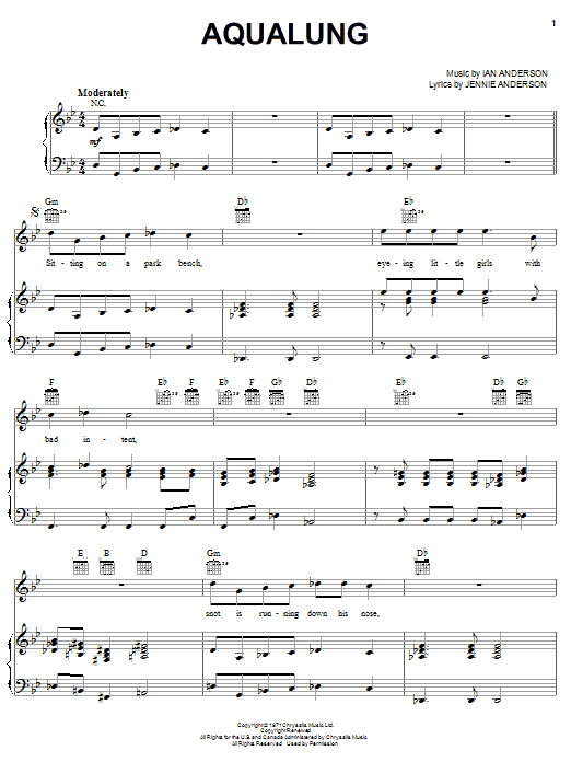 Jethro Tull Aqualung sheet music notes printable PDF score