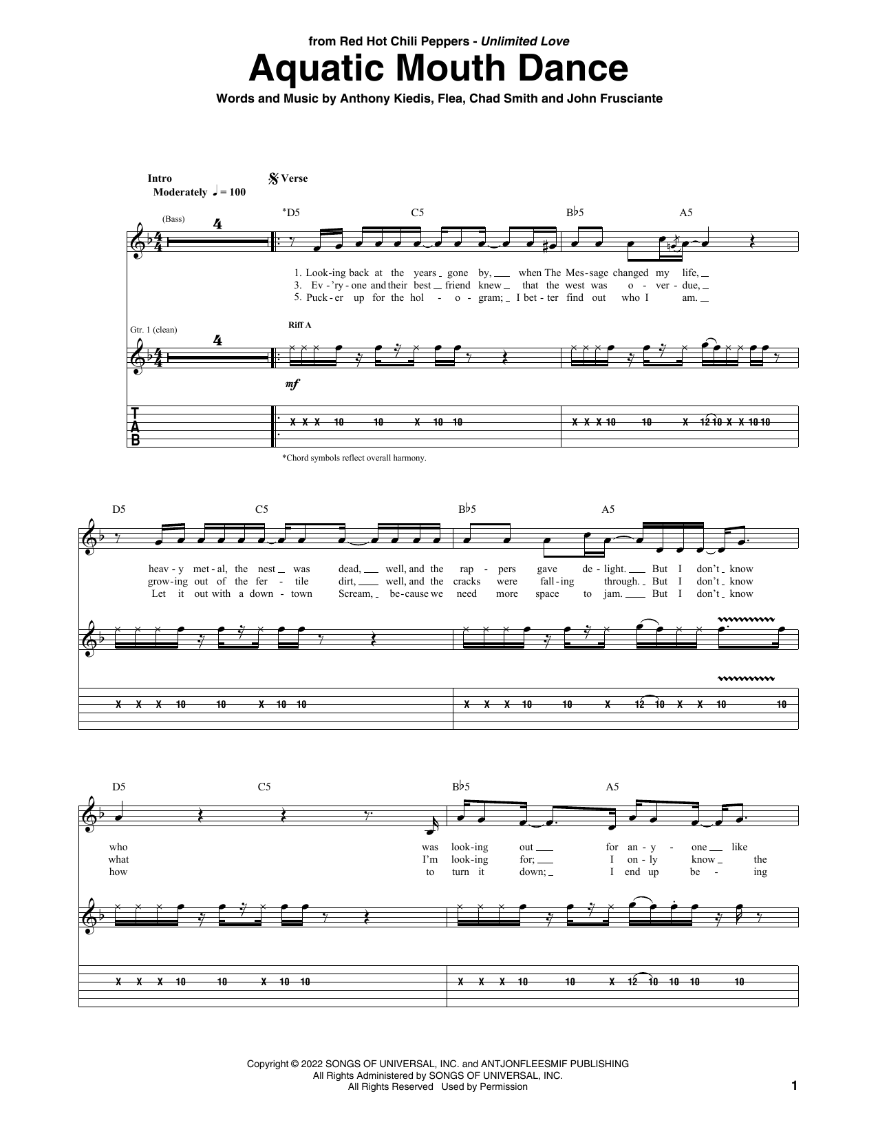 Download Red Hot Chili Peppers Aquatic Mouth Dance Sheet Music