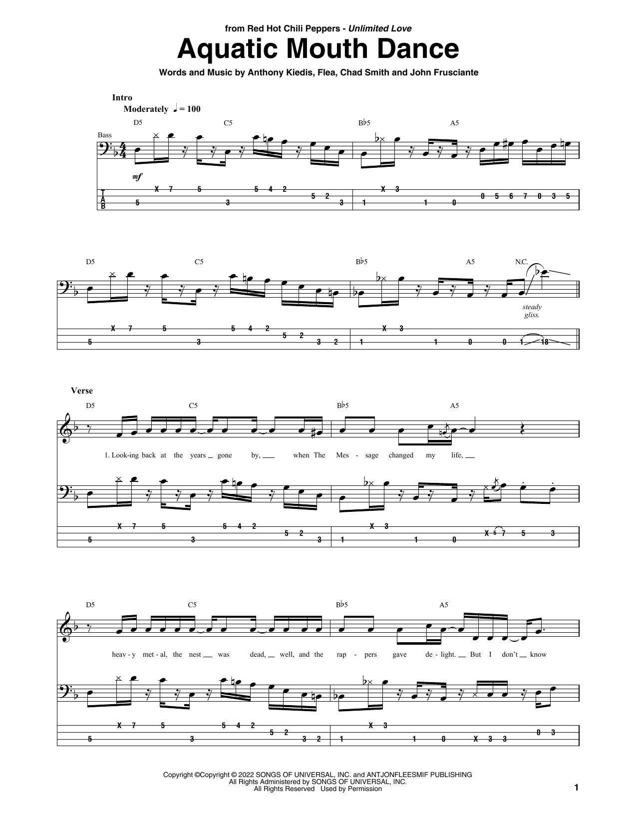 Download Red Hot Chili Peppers Aquatic Mouth Dance Sheet Music