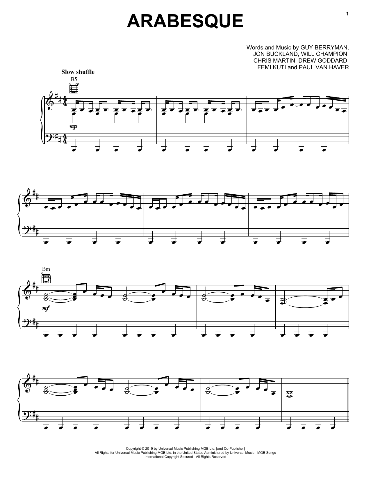 Download Coldplay Arabesque Sheet Music