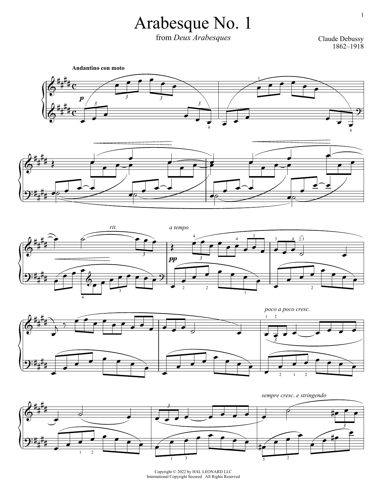 Download Claude Debussy Arabesque No. 1 Sheet Music