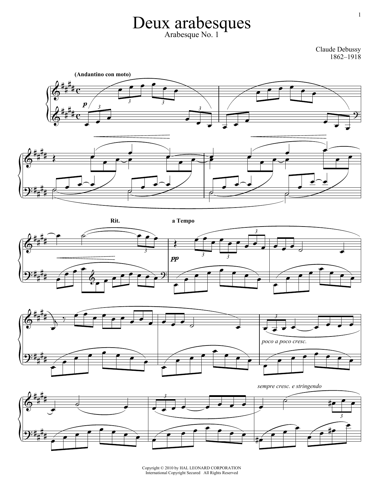 Download Claude Debussy Arabesque No. 1 Sheet Music
