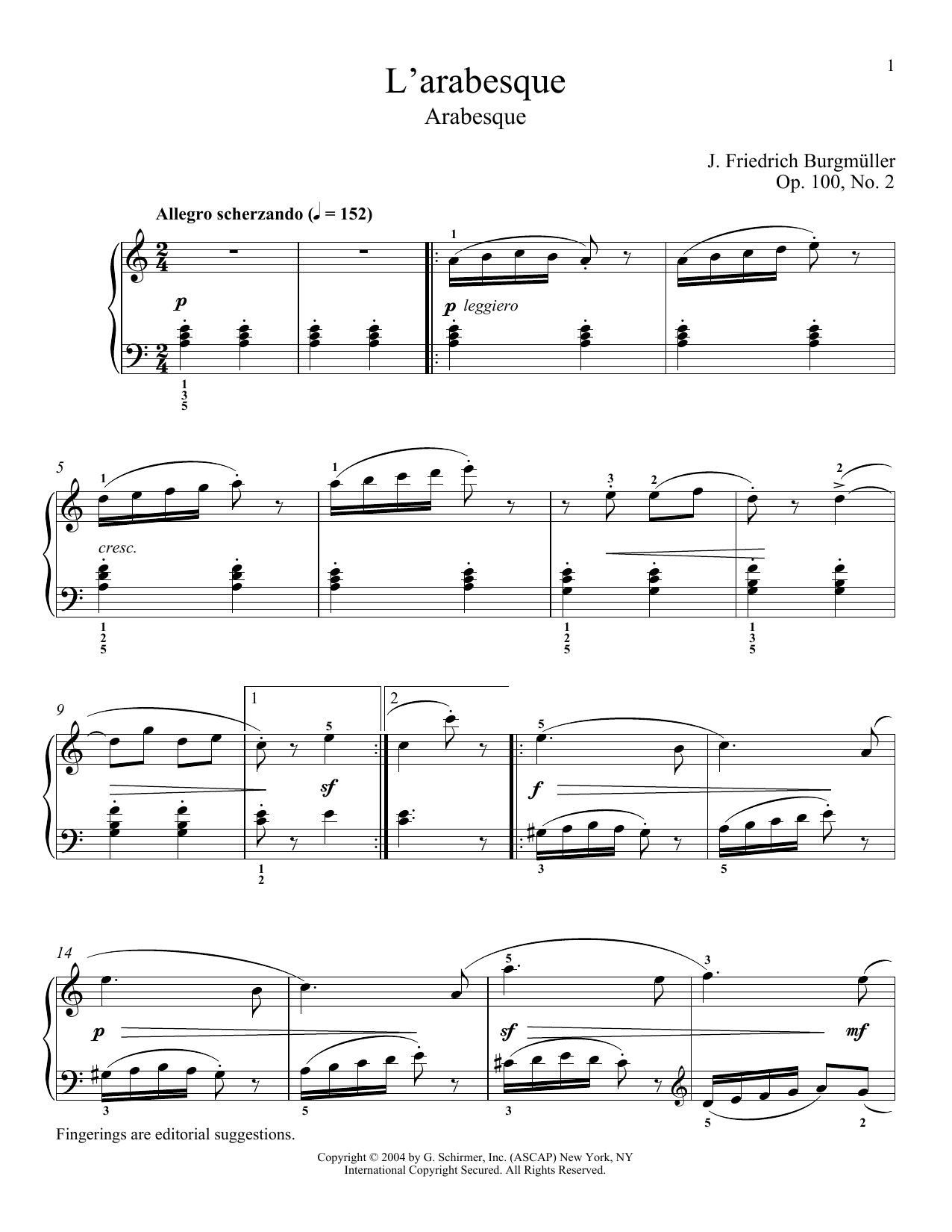 Download Friedrich Burgmuller Arabesque, Op. 100, No. 2 Sheet Music