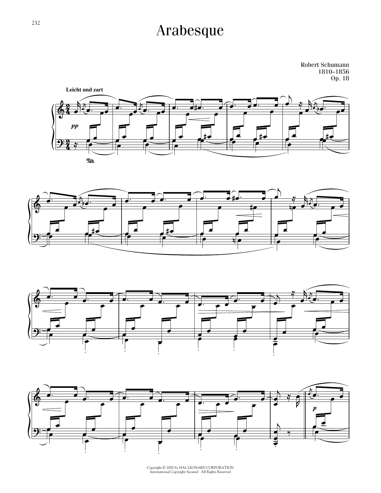 Robert Schumann Arabesque, Op. 18 sheet music notes printable PDF score