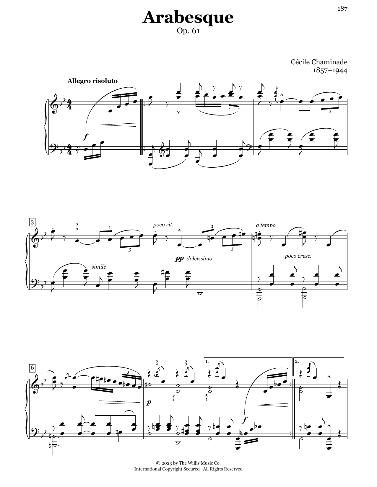 Cecile Chaminade Arabesque, Op. 61 sheet music notes printable PDF score