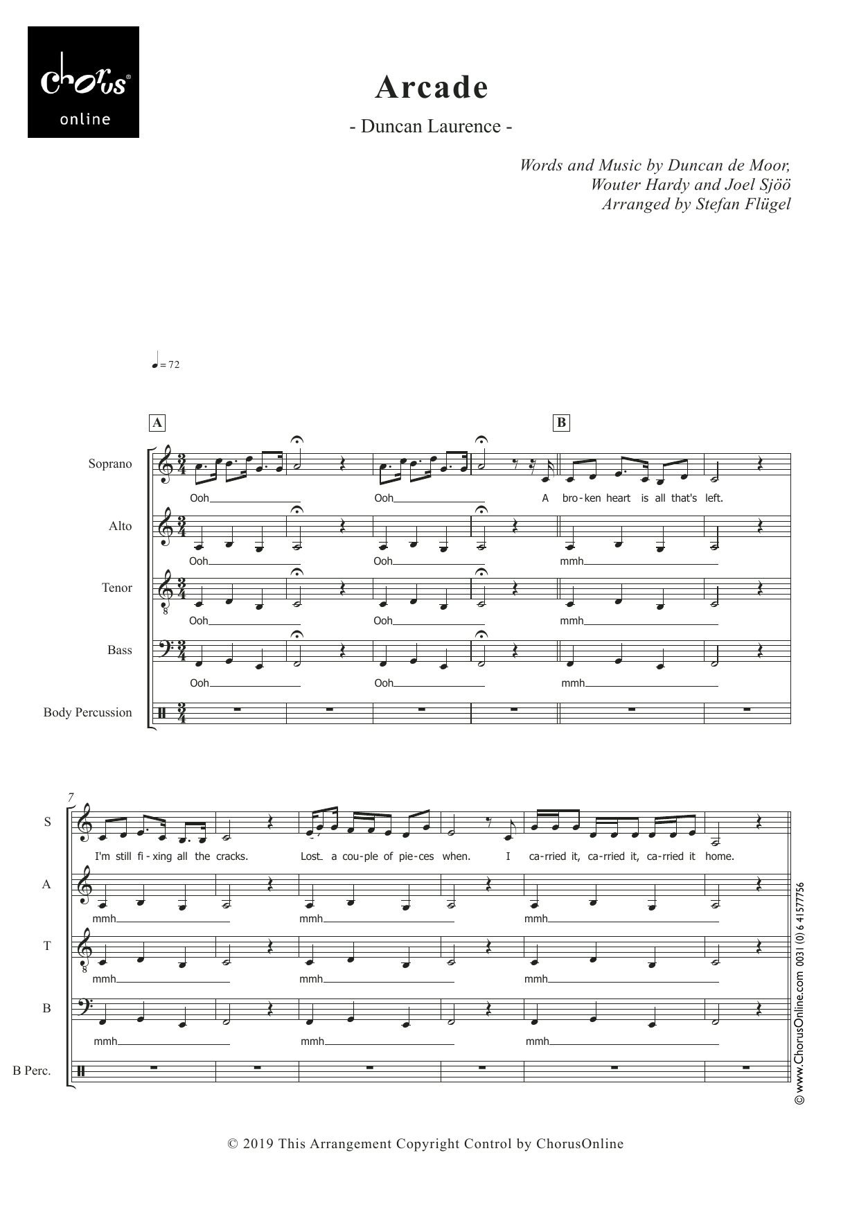 Duncan Laurence Arcade (arr. Stefan Flügel) sheet music notes printable PDF score