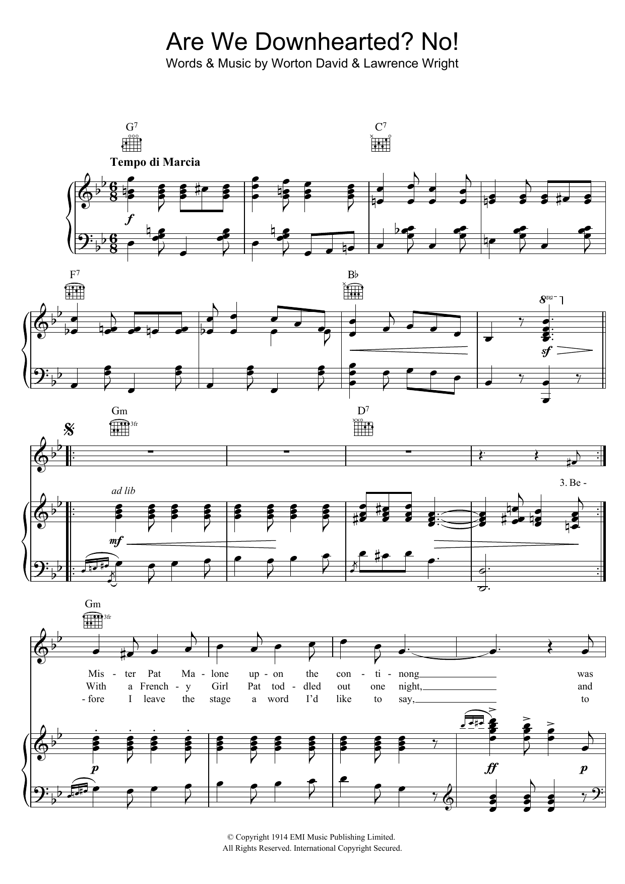 Download Lawrence Wright Are We Downhearted? No! Sheet Music