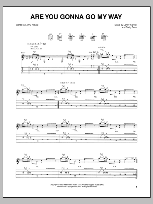 Download Lenny Kravitz Are You Gonna Go My Way Sheet Music