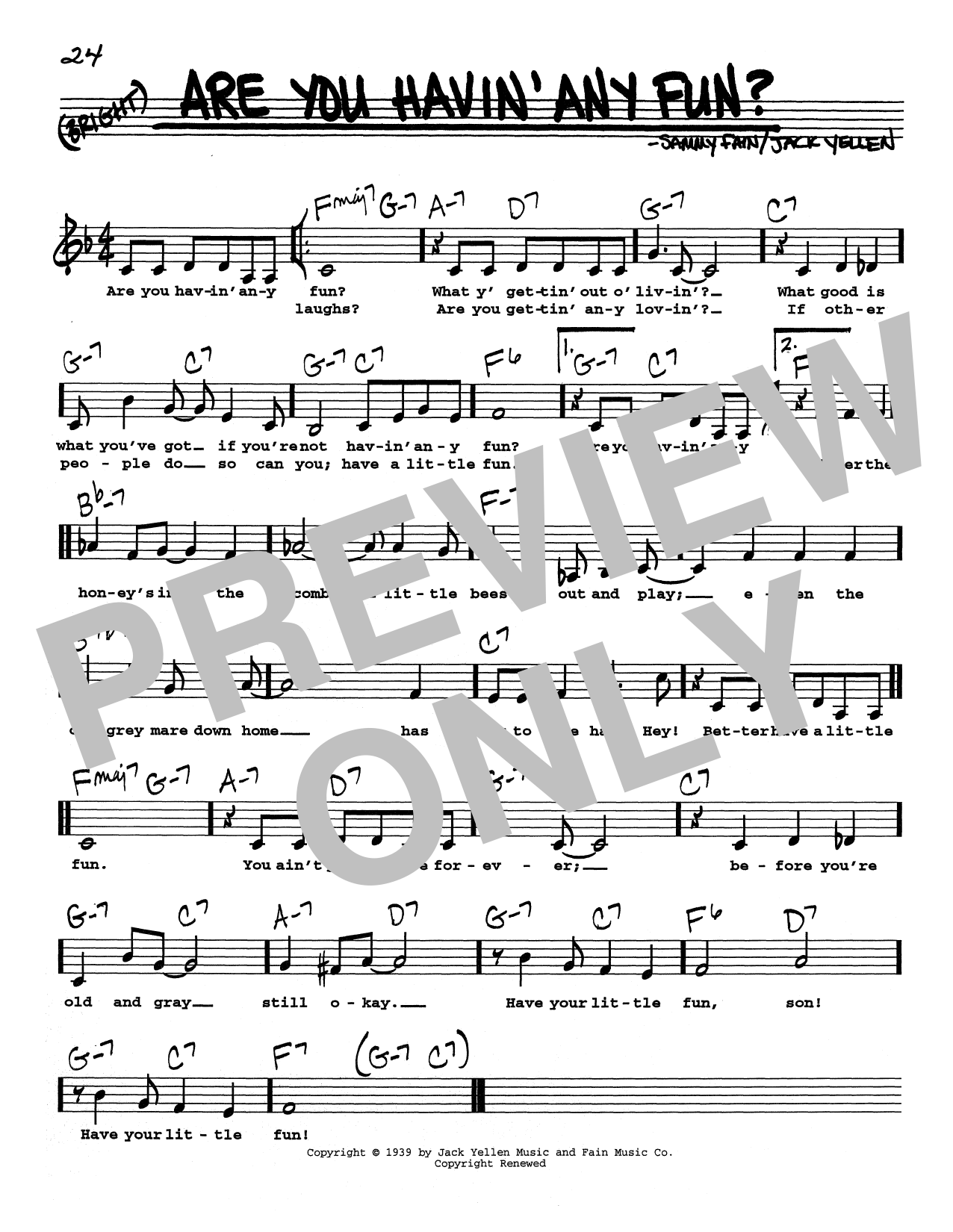 Sammy Fain Are You Havin' Any Fun? (Low Voice) sheet music notes printable PDF score